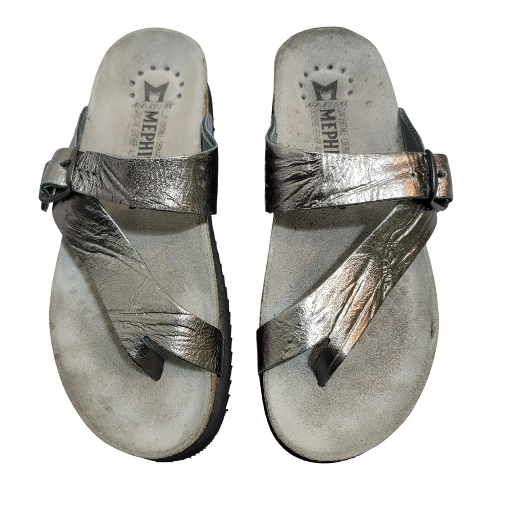 Mephisto Helen Metallic Silver Leather Cork Footbed Sandals EU 35 US 5 France - Picture 2 of 15
